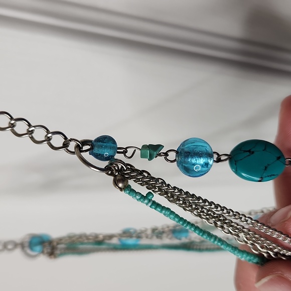 Turquoise and silver necklace multiple strands beaded necklace - Picture 5 of 6